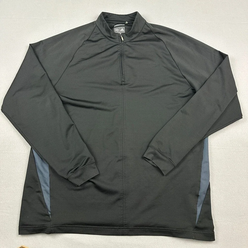 Adidas Golf Jacket Men XL Black Blue Solid 1/4 Zip Lightweight Stretch Pullover